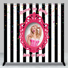 Aperturee - Black White Stripe Princess Custom Birthday Backdrop