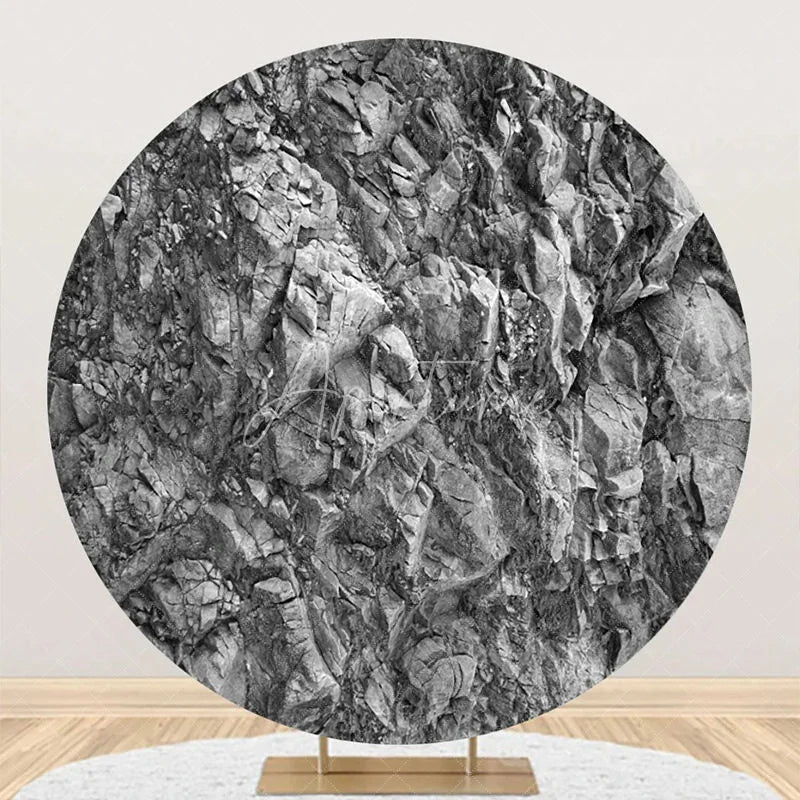 Aperturee - Black White Weathered Rock Round Birthday Backdrop