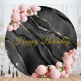 Aperturee - Black With Gold Round Happy Birthday Backdrop