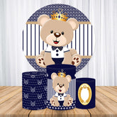 Aperturee Blue And Brown Bear Round Boys Baby Shower Backdrop Kit