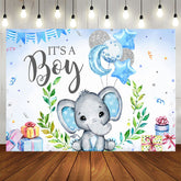Aperturee - Blue And Glitter Balloon Elephant Baby Shower Backdrop