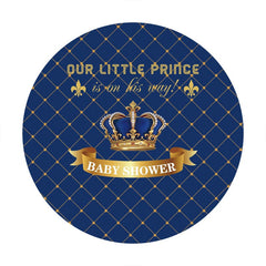 Aperturee - Blue And Gold Crown Round Baby Shower Backdrop