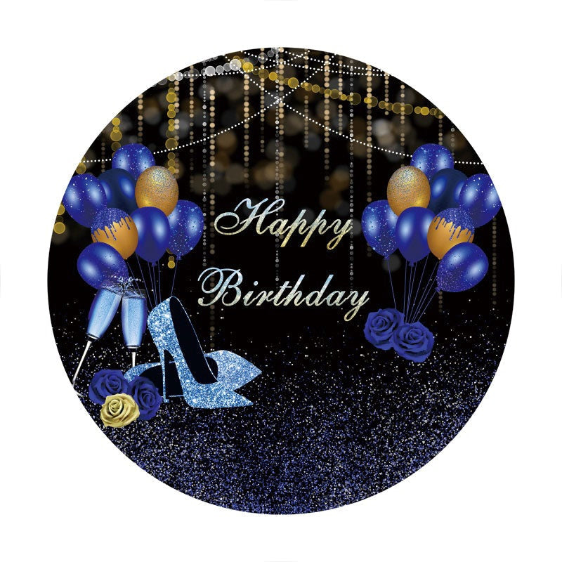 Aperturee - Blue And Gold Glitter Round Birthday Backdrop