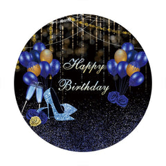 Aperturee - Blue And Gold Glitter Round Birthday Backdrop