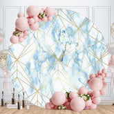 Aperturee - Blue And Gold Lines Round Birthday Backdrops