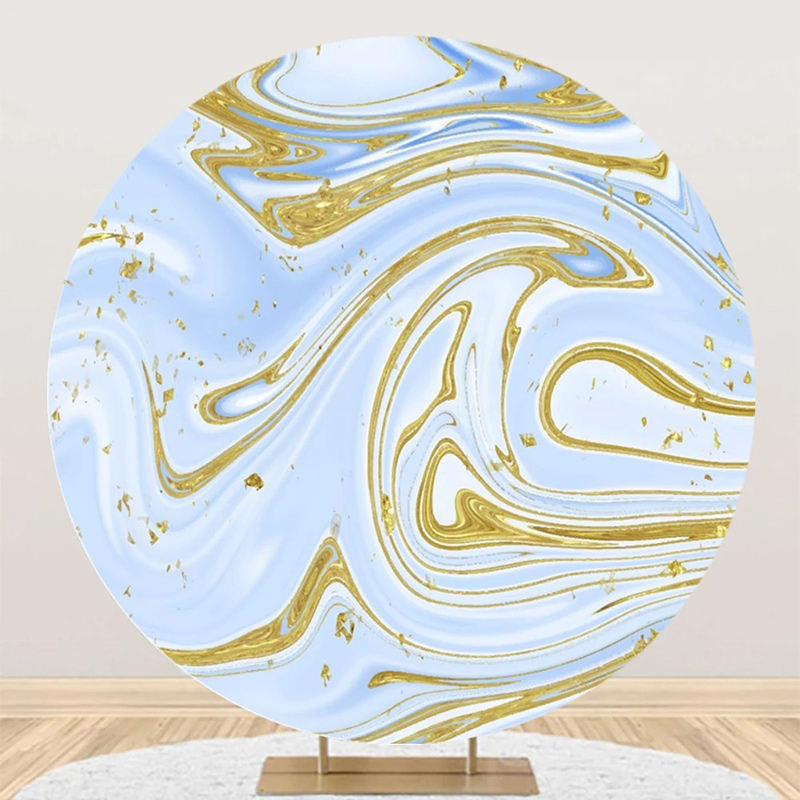 Aperturee - Blue And Golden Abstract Round Birthday Backdrop