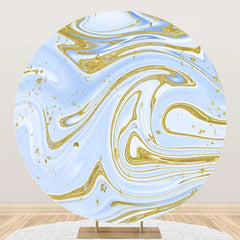 Aperturee - Blue And Golden Abstract Round Birthday Backdrop