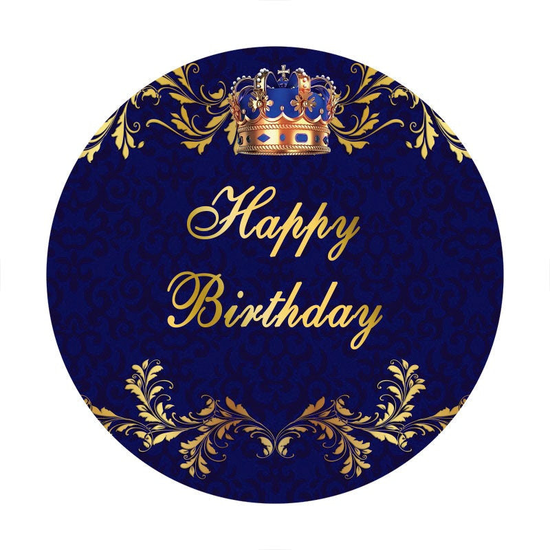 Aperturee - Blue And Golden Crown Happy Birthday Circle Backdrop