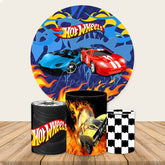 Aperturee Blue And Golden Themed Hot Wheels Round Backdrop Kit