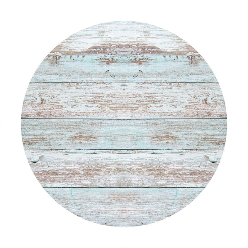 Aperturee - Blue And Grey Round Wooden Birthday Backdrop