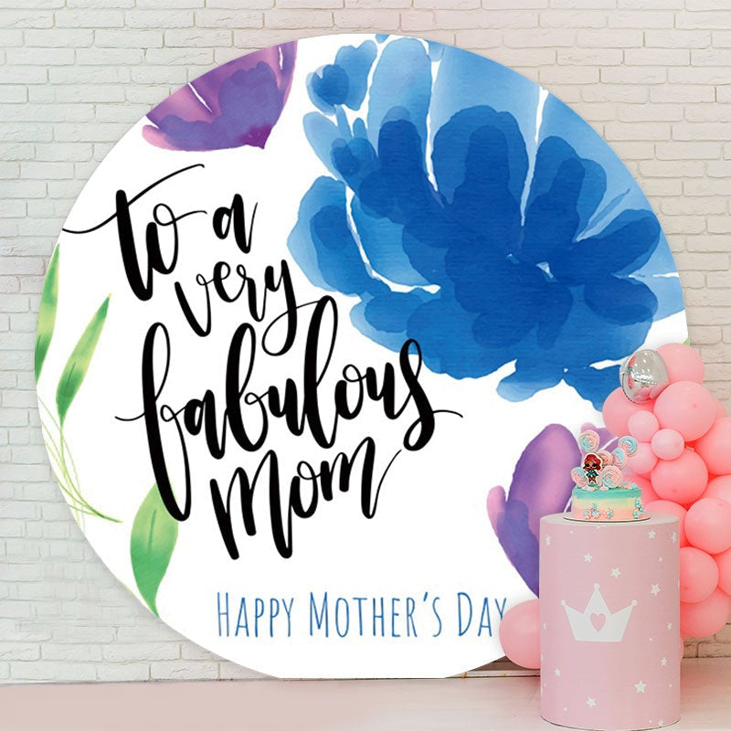 Aperturee - Blue And Purple Floral Round Happy Mothers Day Backdrop