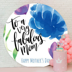 Aperturee - Blue And Purple Floral Round Happy Mothers Day Backdrop