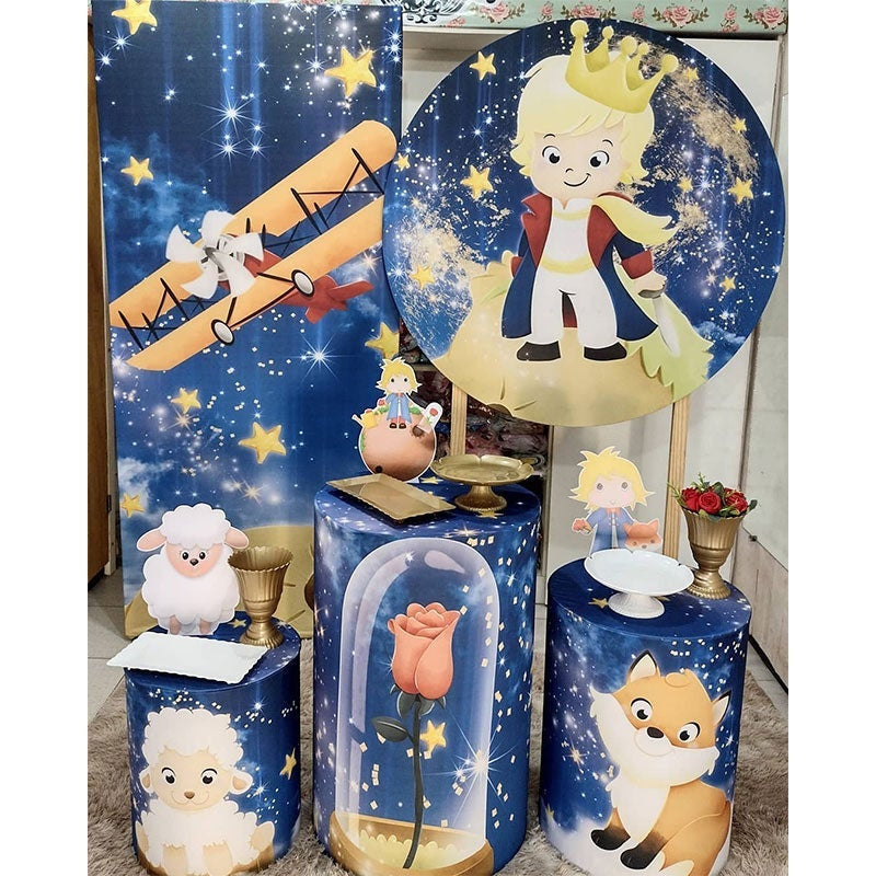 Aperturee Blue And Star Glitter Round Prince Birthday Backdrop Kit