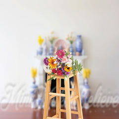 Aperturee - Blue And White Porcelain Floral Easter Backdrop