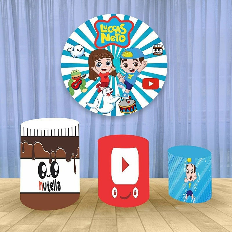 Aperturee Blue And White Stripes Round Birthday Backdrop Kit