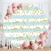 Aperturee - Blue And White Stripes Round Gold Spot Birthday Backdrop
