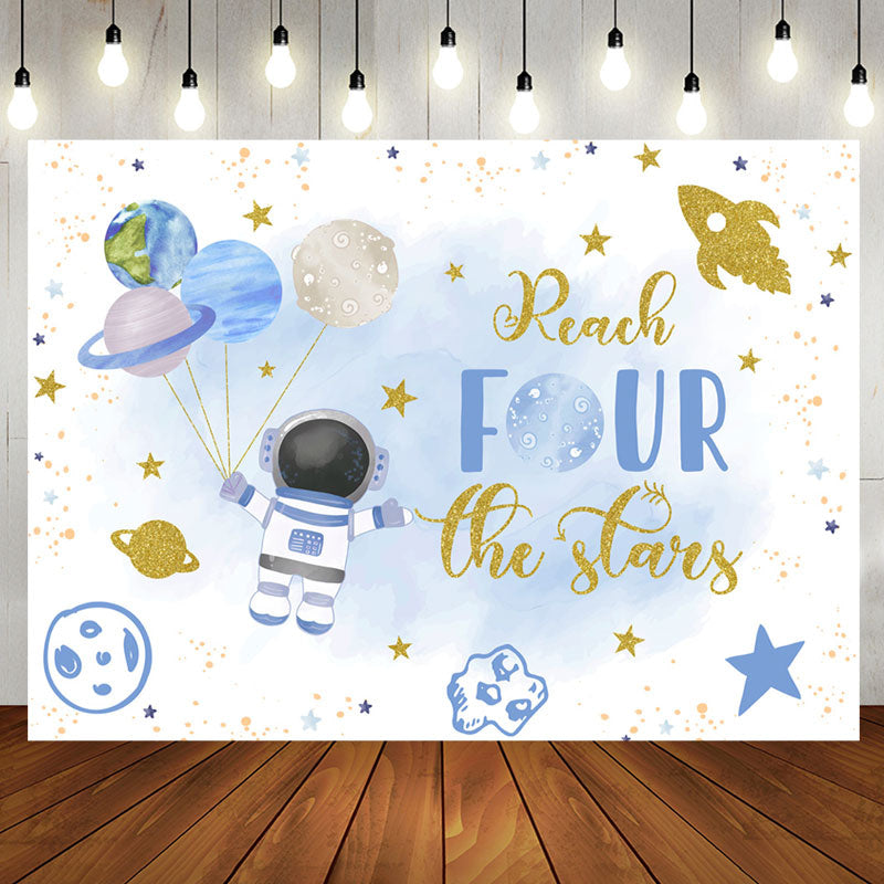 Aperturee - Blue Astronaut Stars Planet 4th Birthday Backdrop