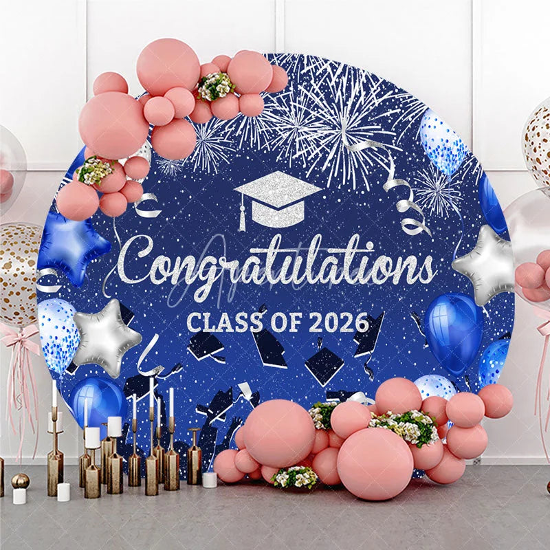 Aperturee - Blue Balloon Congrats Class 2026 Grad Round Backdrop