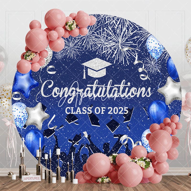 Aperturee - Blue Balloon Congrats Class 2025 Grad Round Backdrop