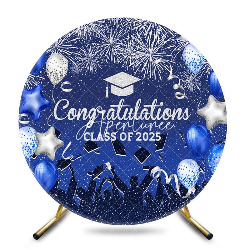 Aperturee - Blue Balloon Congrats Class 2025 Grad Round Backdrop