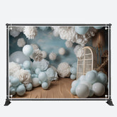 Aperturee - Blue Balloons White Velvet Flower Birthday Backdrop