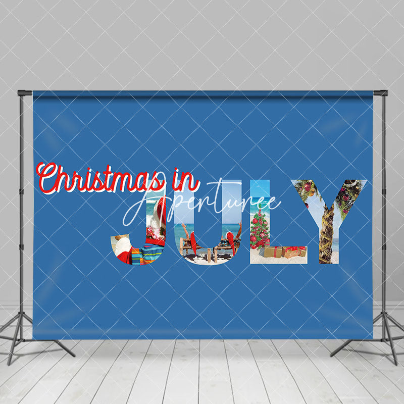 Aperturee - Blue Beach Santa Claus Christmas In July Backdrop
