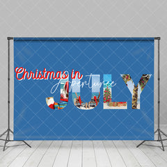 Aperturee - Blue Beach Santa Claus Christmas In July Backdrop