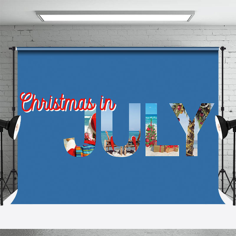 Aperturee - Blue Beach Santa Claus Christmas In July Backdrop