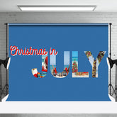 Aperturee - Blue Beach Santa Claus Christmas In July Backdrop