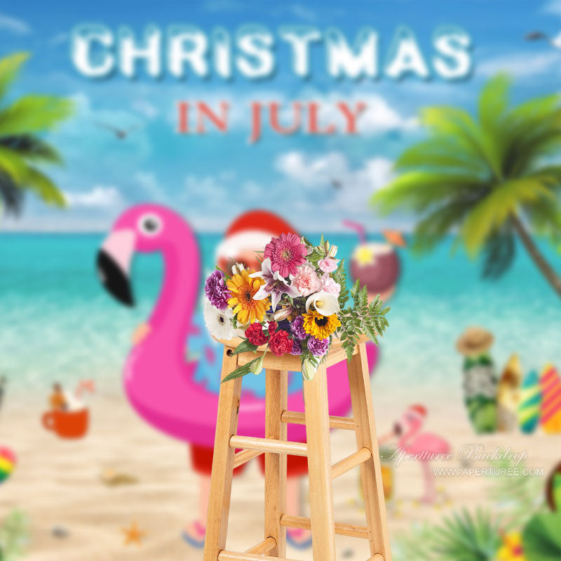 Aperturee - Blue Beach Santa Hawaii Christmas In July Backdrop