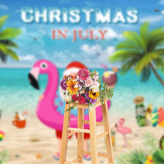 Aperturee - Blue Beach Santa Hawaii Christmas In July Backdrop