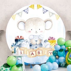 Aperturee - Blue Bear Round Baby Shower Backdrop For Boy