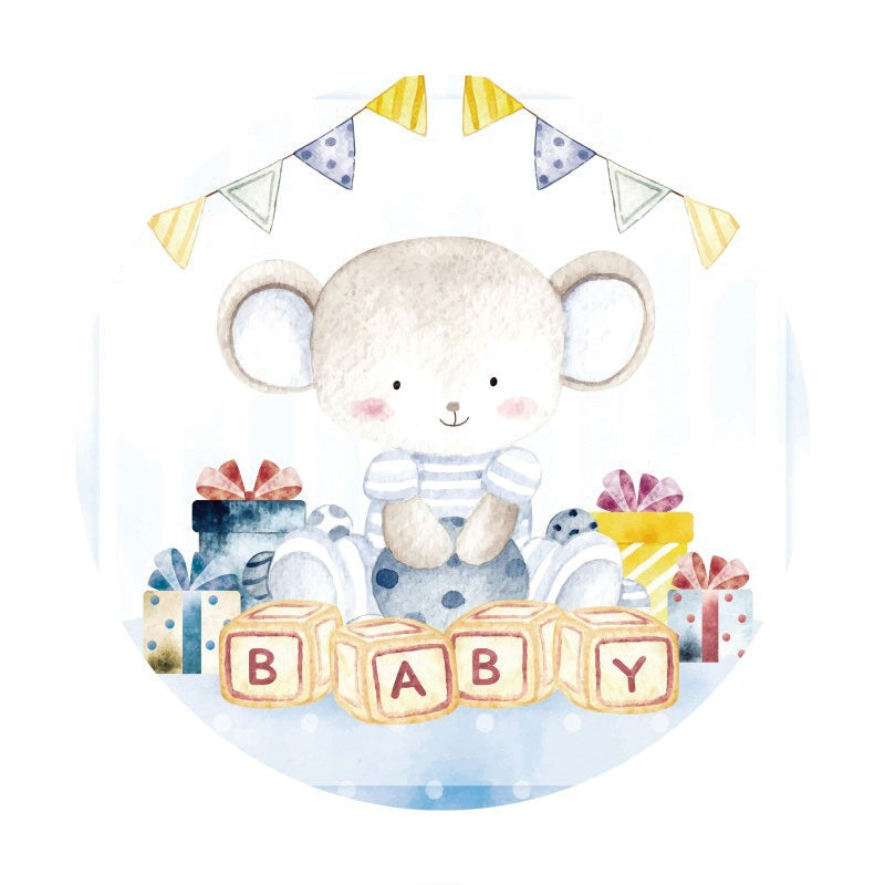 Aperturee - Blue Bear Round Baby Shower Backdrop For Boy