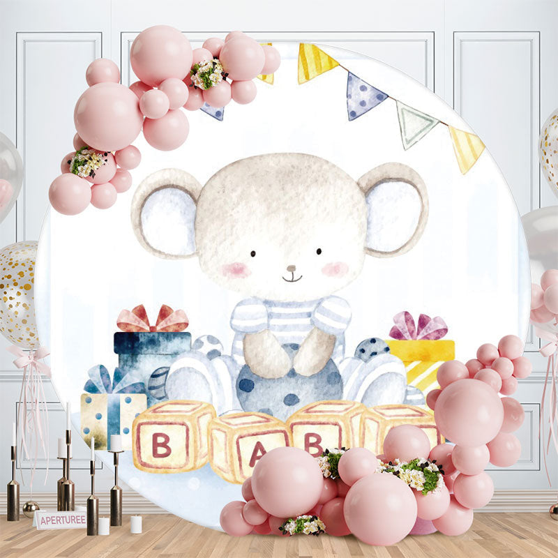 Aperturee - Blue Bear Round Baby Shower Backdrop For Boy
