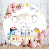 Aperturee - Blue Bear Round Baby Shower Backdrop For Boy