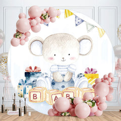 Aperturee - Blue Bear Round Baby Shower Backdrop For Boy
