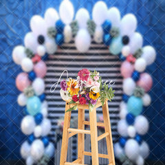 Aperturee - Blue Black White Stripe Balloon Backdrop For Photo