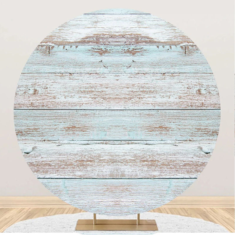 Aperturee - Blue Brown Faded Wood Artistic Round Party Backdrop