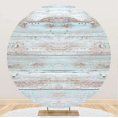 Aperturee - Blue Brown Faded Wood Artistic Round Party Backdrop