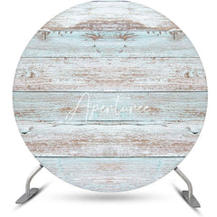 Aperturee - Blue Brown Faded Wood Artistic Round Party Backdrop