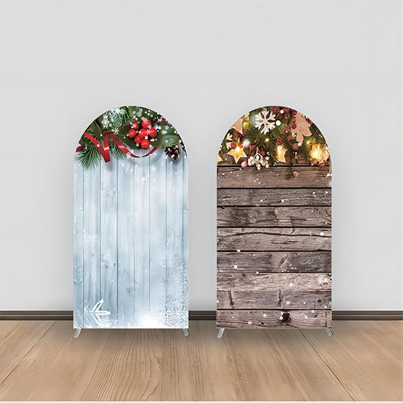 Aperturee - Blue Brown Wood Stars Snowflake Arch Backdrop Kit