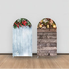 Aperturee - Blue Brown Wood Stars Snowflake Arch Backdrop Kit