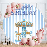 Aperturee - Blue Carousel Round Happy Birthday Backdrop For Boy