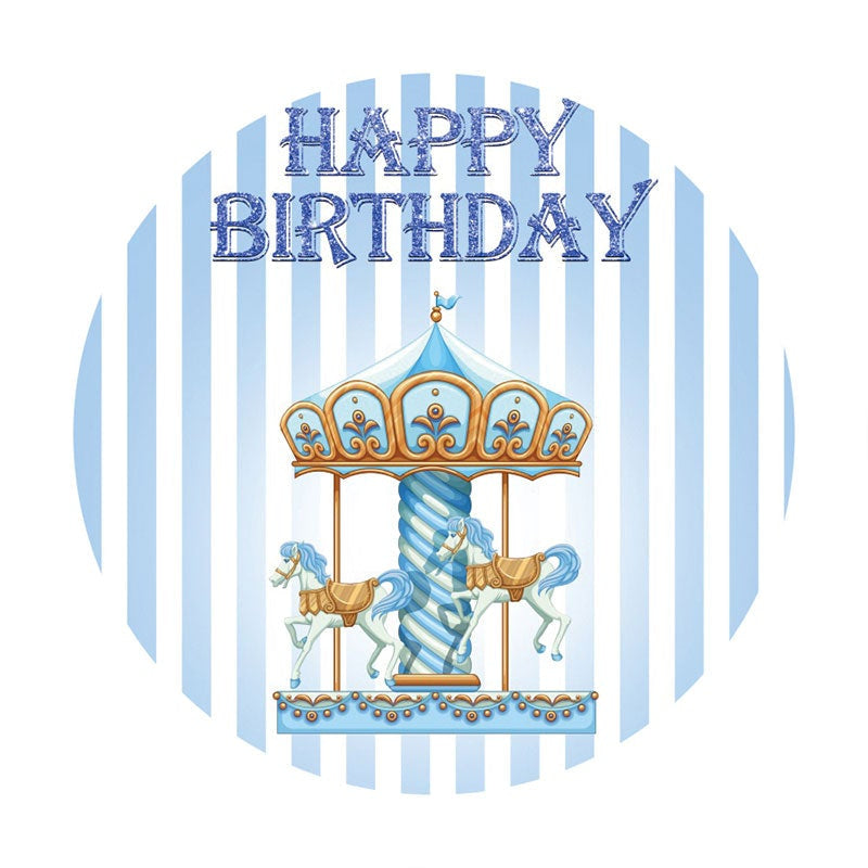 Aperturee - Blue Carousel Round Happy Birthday Backdrop For Boy