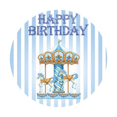 Aperturee - Blue Carousel Round Happy Birthday Backdrop For Boy