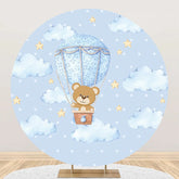 Aperturee - Blue Cloud Bear Stars Dot Round Baby Shower Backdrop