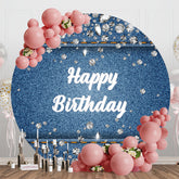 Aperturee - Blue Denim Diamonds Round Happy Birthday Backdrop