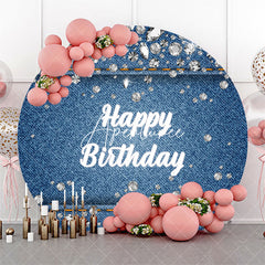 Aperturee - Blue Denim Diamonds Round Happy Birthday Backdrop