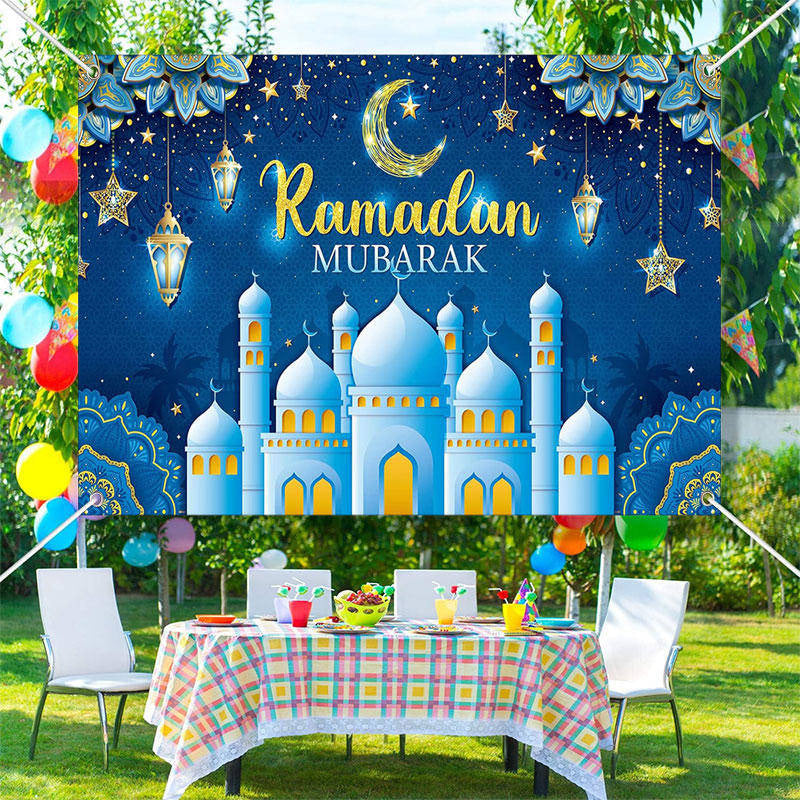 Aperturee - Blue Dome Palace Night Moon Mandala Ramadan Backdrop
