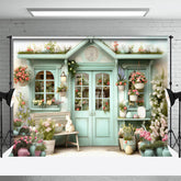 Aperturee - Blue Door Colorful Floral Bunny Easter Backdrop